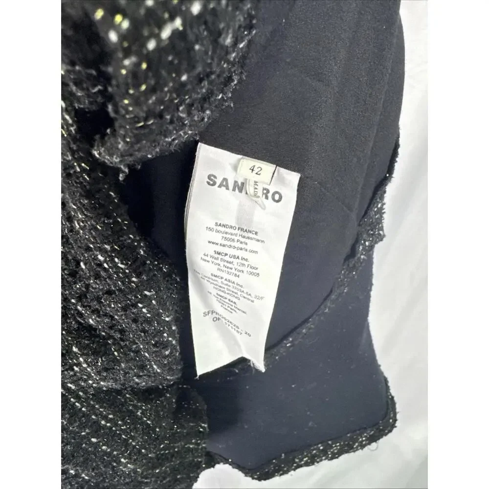 Sandro Black Tweed Mini Dress Size 42 - Picture 7 of 7